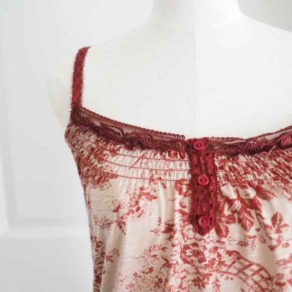 Rare! Kimchi & Blue Red and Cream Camisole With Peacock Toile Print Sz XS - Picture 3 of 15